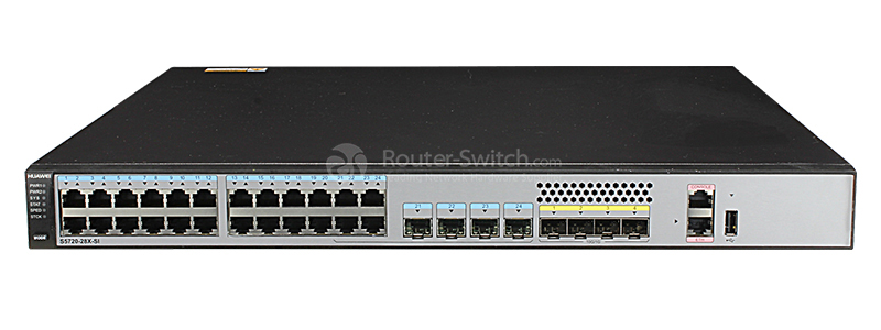 Фото Huawei S5720-28X-SI Bundle(24 Ethernet 10/100/1000 ports,4 of which are dual-purpose 10/100/1000 or SFP,4 10 Gig SFP+,with 150W AC power supply)